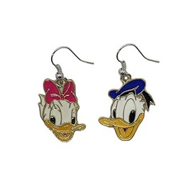 Donald And Daisy Cartoon Duck Character Face Charm French Wire Earrings