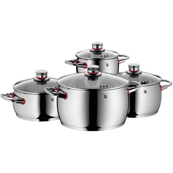 WMF cookware Set 4-Piece Quality One Vapor Hole Glass lid Cromargan Stainless Steel Brushed Suitable for All Stove Tops Including Induction Dishwasher-Safe