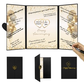 DARUNAXY Black Gold Happy Anniversary Party Decorations, Happy Anniversary Alternative Signature Guest Book Gifts Wedding Anniversary 1st 10th 40th 50th Anniversary Signing Card Board Party Supplies