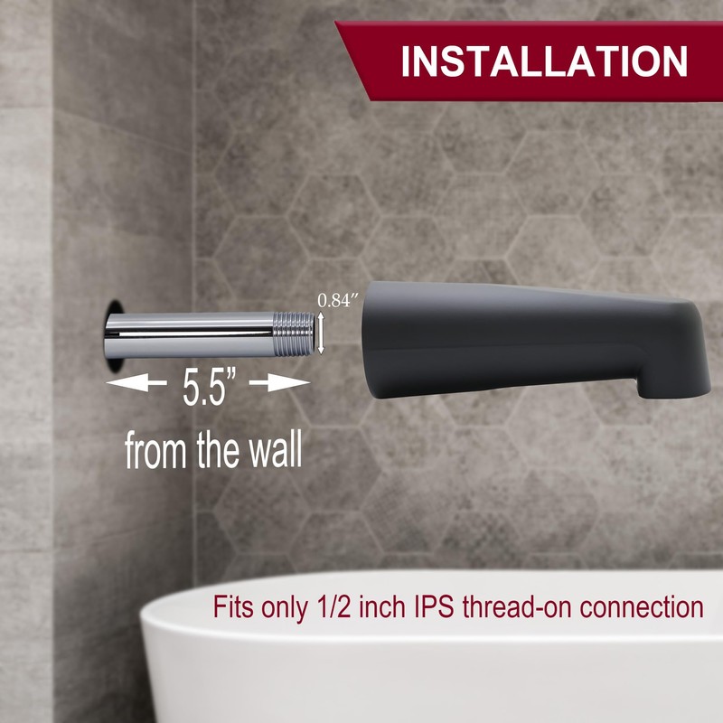 Westbrass E507-1F-62 7" Reach Wall Mount Tub Spout, Matte Black