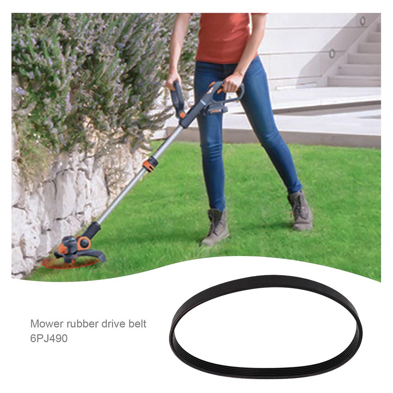 Mower Drive Belt 6PJ490 Rubber Black 14 mm Width 490
