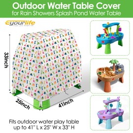 Water Table Cover for Step2 Rain Showers Splash Pond Water Table Dinosaur Pattern Outdoor Kids Sand and Water Table Toy Covers Waterproof Dust Proof Anti-UV with Storage Bag