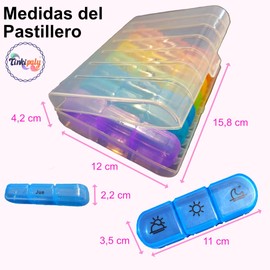 Tinkipaly Weekly Pill Box 3 Shots Spanish, 7 Day Daily Pill Box, Tablet Dispenser with 21 Compartments, Pill Organizer for Travel (Transparent)