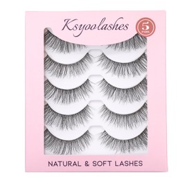 KSYOO Cat Eye Lashes Wispy Natural Look, D Curl 10-18mm Clear Band 3D Natural False Eyelashes Multipack, Soft Faux Mink Wispy Eyelashes (B3 Clear Band, 5 Pair (Pack of 1))
