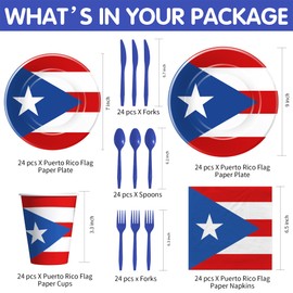 Suhelkit Puerto Rico Flag Decorations Tableware - Disposable Puerto Rico Party Supplies, Paper Plate, Napkin, Cup, Cutlery, Puerto Rico Flag Party Decorations For Family and Friends | 24 Guests