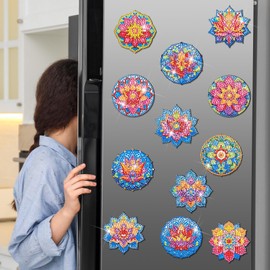 Zonon 12 Pcs Refrigerator Diamond Painting Magnets Easy Diamond Art Painting Magnetic Stickers Kits Fridge Magnets for Adults DIY Home Decors(Lotus Mandala)