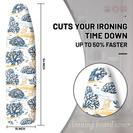 Extra Thick Ironing Board Cover and Pad, 15x54 Ironing Board Cover, Resist Scorching and Staining,Elastic Edges,Coral Nautical