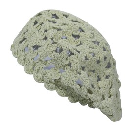 ZLYC Women Cotton Slouchy Crochet Beret Handmade Cutout Floral Beanie Hat (Solid Green)