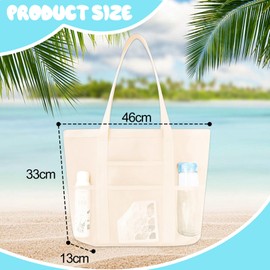 HTTDSLF Women's XXL Family Beach Bag, Large Beach Bag, Shopper, Foldable, Mesh Swimming Bag for Beach, Bags for Travel, Tote Bag for Gym, Holidays, Beige White