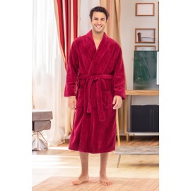 Alexander Del Rossa Mens Robe Plush, Mens Bath Robes for Men, Mens Robe Plush, Men's Bathrobes, Warm Fleece Robe Men Burgundy 2 Medium (A0114WNEMD)