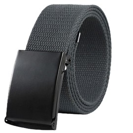 Senshuomy Belts for Men,Mens Adjustable Canvas Fabric Nylon Belt Fits Anywhere,Cut To Fit Canvas Web Belt Size Up to 47" with Flip-Top Solid Black Military Buckle(Grey)