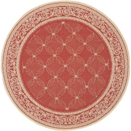 SAFAVIEH Courtyard Collection 5'3" Round Red / Natural CY1502 Indoor/ Outdoor Waterproof Easy-Cleaning Patio Backyard Mudroom Area-Rug
