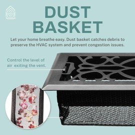 Home Intuition Victorian Floor Vent Cover 4X14 Inch Floor Register with Mesh Cover Trap Heat and Air Walkable Metal Floor Vent for HVAC Duct, Matte Black