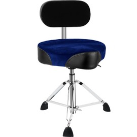 AKLOT Saddle Drum Throne with Backrest, Hydraulic Drum Throne, Heavy Duty Drum Seat, Height Adjustable Suede Drum Chair, Motorcycle Style Drum Stool for Adults Drummers Dark Blue