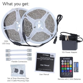 Xtreme Multicolored LED Strip Lights with Remote, 100 Foot RGBW Lights Strip with Adhesive Backing, Cut & Reconnect, Dimmable, 15 Colors, 900 LED Lights, 4 Modes Including Strobe, Flash, Fade & Smooth
