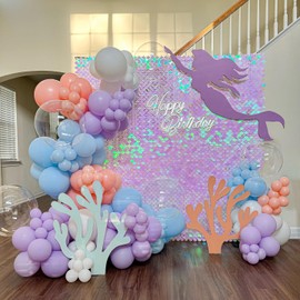 Iridescent Pink Shimmer Wall Backdrop Mermaid Panels 24Pcs Sequin Wall Panel Backdrop for Birthday Anniversary Engagement Bachelorette Parties Decorations