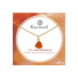 Bixorp Karneol Herz Halskette - Das Sakralchakra - Edelstein Chakra Anhänger Geschenk - Vergoldeter Edelstahlkette