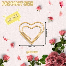 Pack of 100 Paper Clips Heart Cute Love Paper Clips Gold Paper Clip Heart Shaped Paper Clip Large Paper Clips Motif for Decorative Weddings Postcards Invitations Office School Supplies