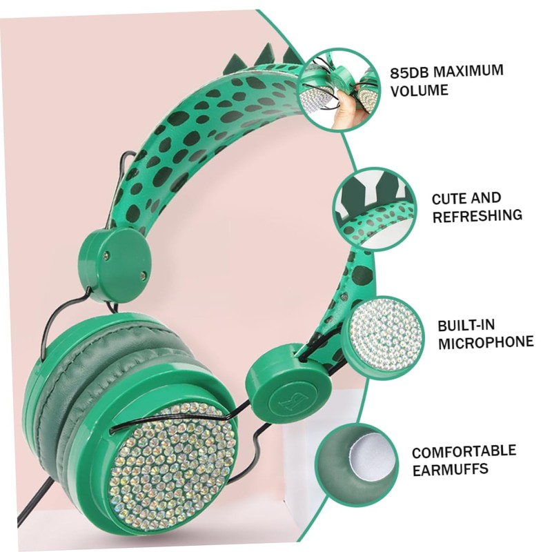 COHEALI Rhinestone Dinosaur Headphones with Mic Wired Headset for School