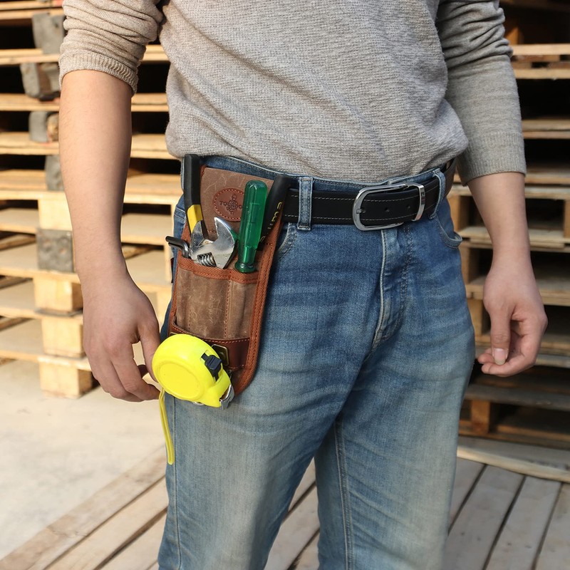 TOURBON Canvas Tool Pouch Belt Tape Measure Plier Wrench Holder