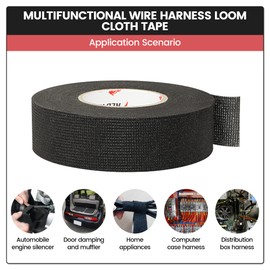 RED WOLF Electric Wiring Harness Cloth Tape 1 Inch x 50 FT 3 Rolls Wire Loom Harness Flexibility High Abrasion Resistance Adhesive for Automobile Electrical Engine Noise Dampening Insulation, Black