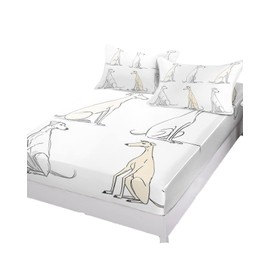Bedding Queen Size Fitted Sheets Fit 5"-16" Deep Pocket Mattress,Abstract Sketch Greyhound Dog Soft Bottom Sheet Line Animal on White Fitted Sheet Bed Set with Pillow Case