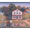 Retro American Village Flags Lake Patriotic Wallpaper Border Retro Design,