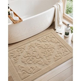 LUMI Ultra Soft Bath Mat for Floor, Non Slip Bathroom Rug with Rubber Backing, Vintage Microfiber, Machine Washable Runner for Shower, Bathtub, Home Decor, 24"x36", Beige