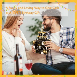 Meiidoshine 19th Birthday Money Box for Cash Gift, Surprise Pull Out Money Gift Box with 100Pcs Transparent Bags - Fun Ways to Give Cash as A 19th Birthday Gift for Girls Boys