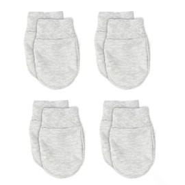 Soft Touch 100% Cotton Baby Anti Scratch Mittens - 4 Pack (Grey)