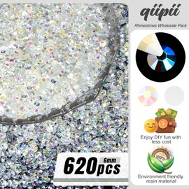qiipii 620PCS 6mm Transparent White Ab Resin Rhinestones Flatback Jelly Resin Stones Bulk SS30 Clear AB Diamonds Gems Charms for Nails Face Eyes Makeup Body Tumblers Mugs DIY Crafts Shoes Clothes