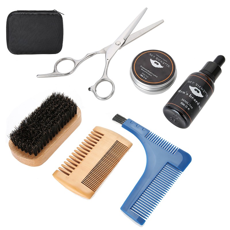 7PCS/Set Portable Men Beard Styling Shaping Cream Oil Brush Comb
