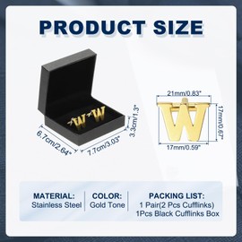 PATIKIL Initial Cufflinks, Classic Alphabet Letter W Stainless Steel Men Cuff Links 26 Letters A-Z with Box for Men Father Husband Weddings Gift Business Birthday, Gold Tone