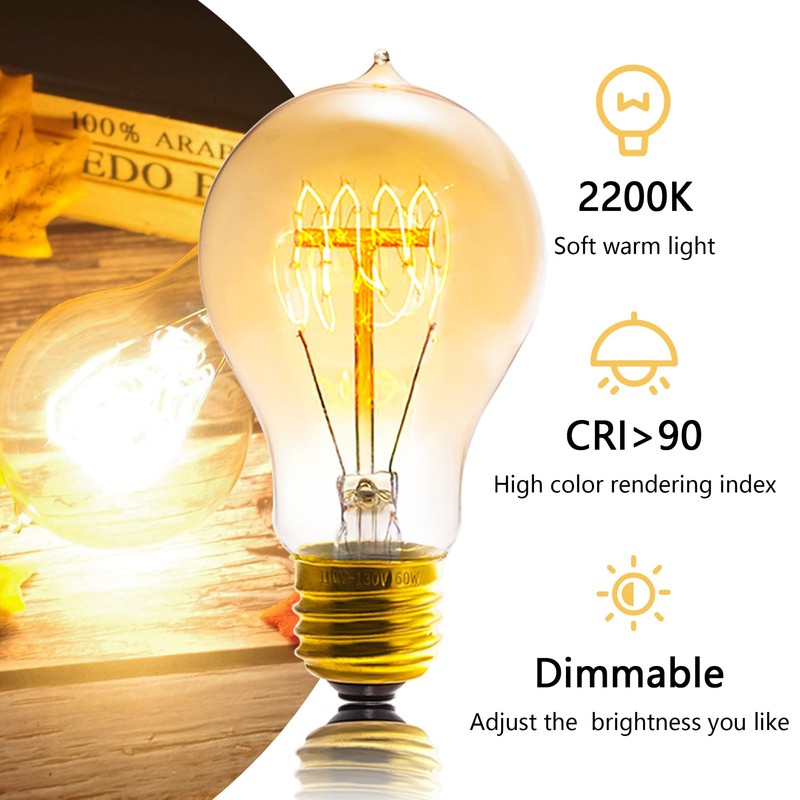 Sevici A19 Edison Light Bulb,E26 Incandescent Light Bulbs 60W Antique