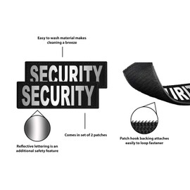 Dogline Security Vest Patches – Removable Security Patch 2-Pack with Reflective Printed Letters for Support Therapy Dog Vest Harness Collar or Leash Size A (1" x 2.75")