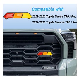 Sinminou Tri-Color Grille Badge Compatible with 2022-2026 Toyota Tundra TRD/Pro, 2022-2026 Toyota Sequoia TRD/Pro Exterior Accessories, Car Truck Label Grille Insert Trims (Red, Orange, Yellow)