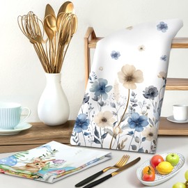 Arquiel Set of 4 Tea Towels Boho Watercolour Flowers Kitchen Towels Leaves Decorative 100% Cotton 48 x 70 cm Dry Towels Absorbent Gift Kitchen Decoration