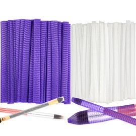 100pcs Makeup Brush Protector Cosmetic Makeup Brush Pen Guard Expandable Mesh Sleeve Covers Set Storage Small Medium Large Sizes Brushes for Travel (Purple and White)