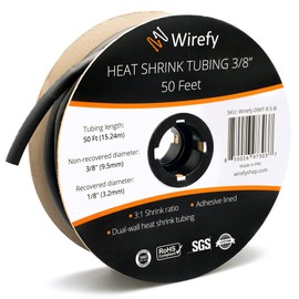 Wirefy | Heat Shrink Tubing - 3/8" inch - 3:1 Ratio - Adhesive Dual Wall Waterproof - Heat Shrink Tube - Heatshrink Tubes - Black - 50 Feet Roll | Trusted UL Certification