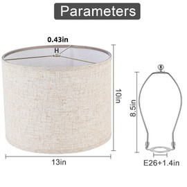 Wrinin Drum Lamp Shades Set of 2, 13" Top x 13" Bottom x 10"High(Medium Size),Beige Linlen Lamp Shade for Table Lamps and Floor Lamps, Lampshades Replacement,Assembly Required.