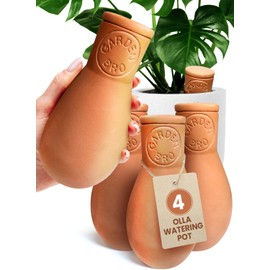 4 Pcs Ollas Terracotta Watering Pots Large - 14 Oz Terracotta Self Watering Globes For 1-week Easy To Refill - Clay Garden Olla Pots Plant Waterers While On Vacation Outdoor & Indoor [4pcs Large 14oz]