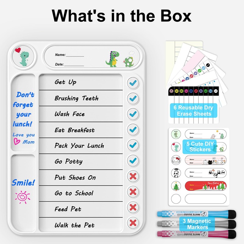 Magnetic Chore Chart for Kids, ADHD Task Tracker Easy-Check Routine