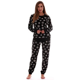 #followme Printed Velour Pajama Top with Jogger Pant 6757-10329-BLK-M