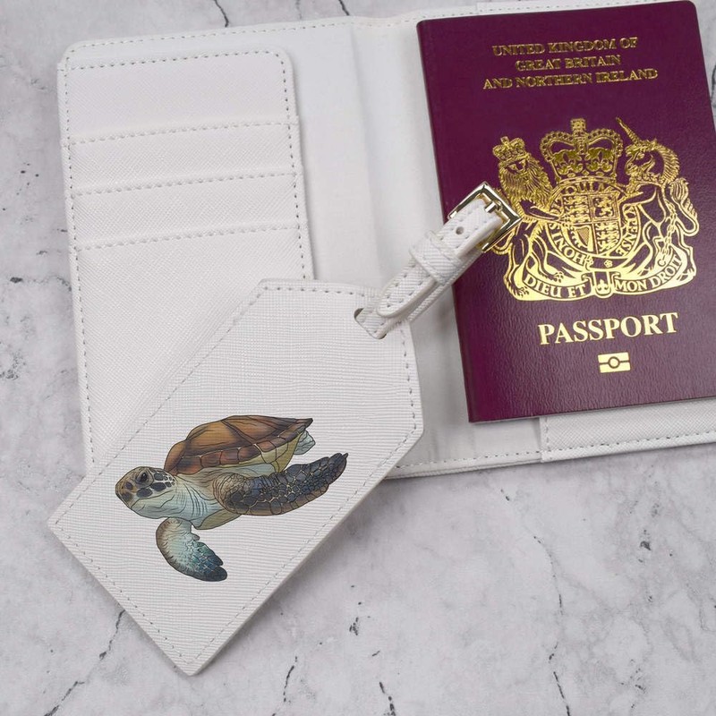 Azeeda 'Sea Turtle' Passport Cover & Luggage Tag Travel Set