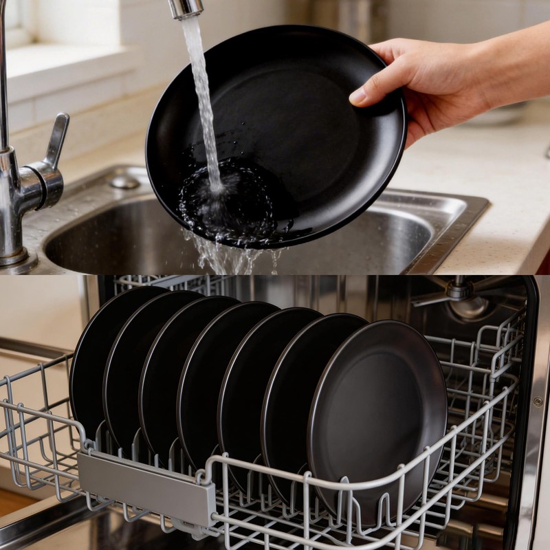 YARRGGU 24pcs Matte Black Dinnerware Set, Plates Bowls & Cups,