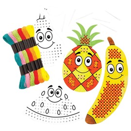 Baker Ross FE471 Fruit Cross Stitch Craft Kit - Pack of 6, Crafts for Children, Sewing and Cross Stitch for Children