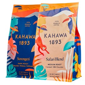 KAHAWA 1893 - Whole Coffee Beans - Combo Pack - Safari and Serengeti - Perfect Freshly Brewed - As Seen on Shark Tank - 2 ct