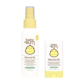 Sun Bum Baby Bum SPF 50 Sunscreen Spray & Face Stick | Mineral Uva/Uvb Face & Body Protection for Sensitive Skin | Fragrance Free | Travel Size