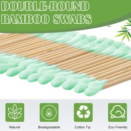 Heigble 5000 Count Bamboo Cotton Swabs Double Buds Organic Cotton Swabs with Tips for Ears Sterile Tipped Applicator Makeup Swab Daily Makeup Eye Cleaning(Round,Green)