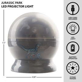 Idea Nuova Jurassic World Dinosaur Rotating LED Projection Kids Lamp and Nightlight 4.88"x 4.88"x 5.5"